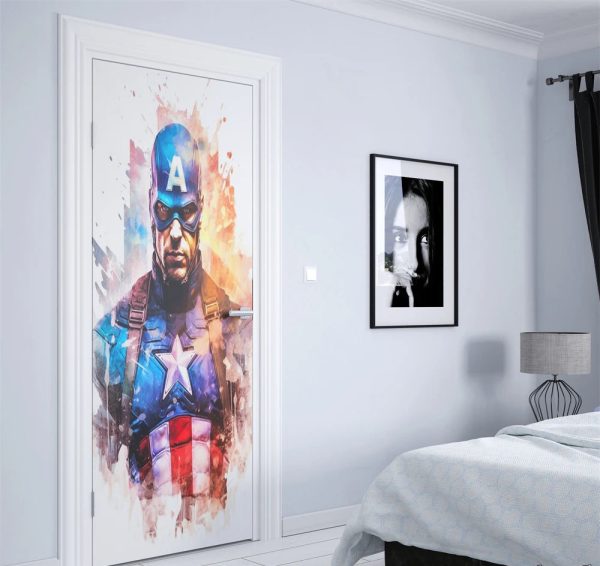 Väggdekor med kända superhjältar - Captain America / 95x215 cm
