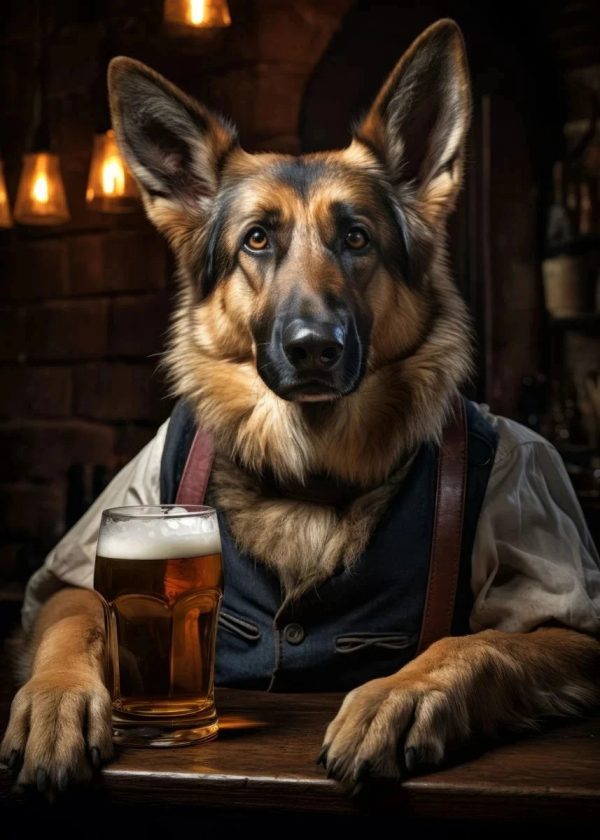 Poster med hundar i pubmiljö - Schäfer / 20x30cm