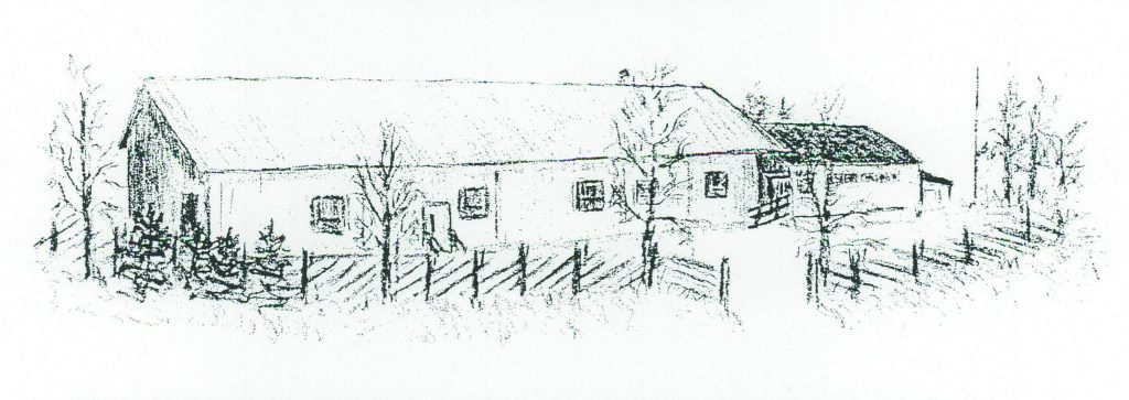 Tegning av Nordvang forsamlingslokale. 