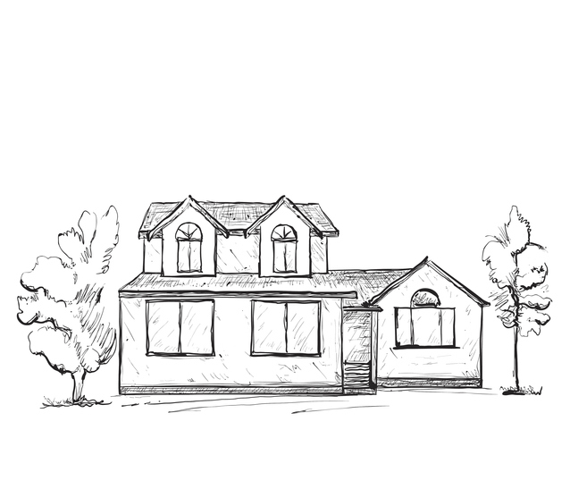 Handgezeichnete Skizze eines Hauses