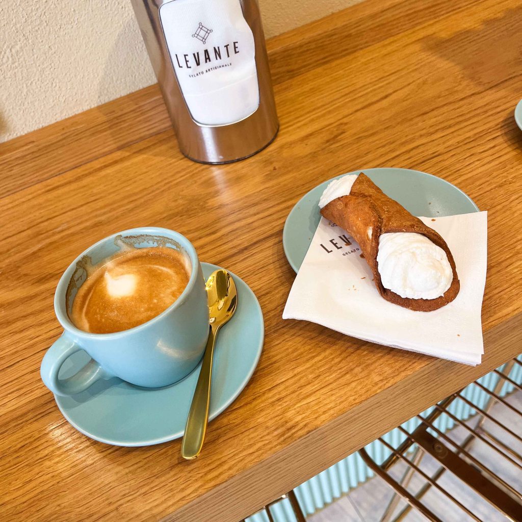 Cannolo and cappuccino in Siracusa, Sicily