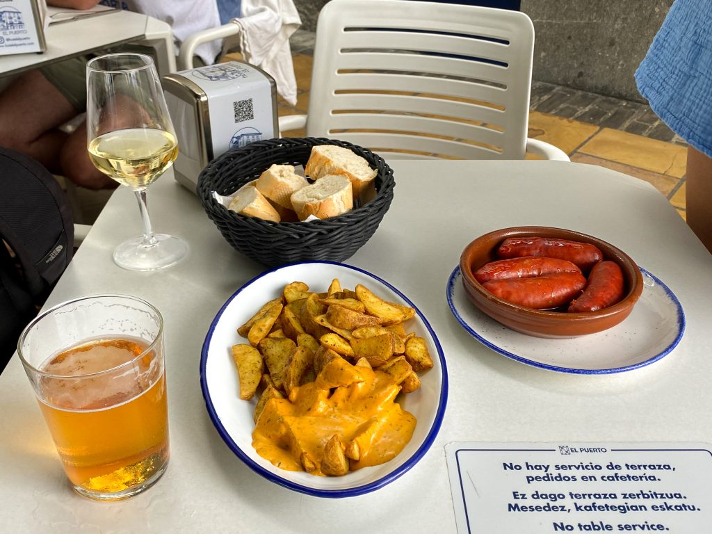 Pinxtos, beer and wine at Hotel El Puerto, Mundaka, Spain