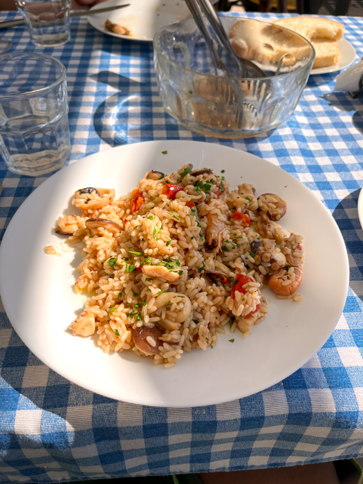 Seafood risotto in our hotel in Vlorë, Albania