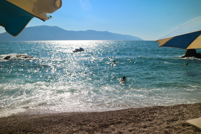 The private beach of our hotel in Vlorë, Albania