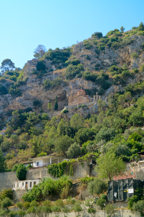 View of hills and Byzantine church around Berat, Albania