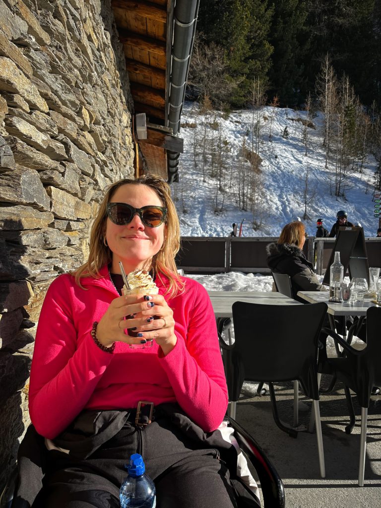 Amber with hot chocolate in La Norma, France