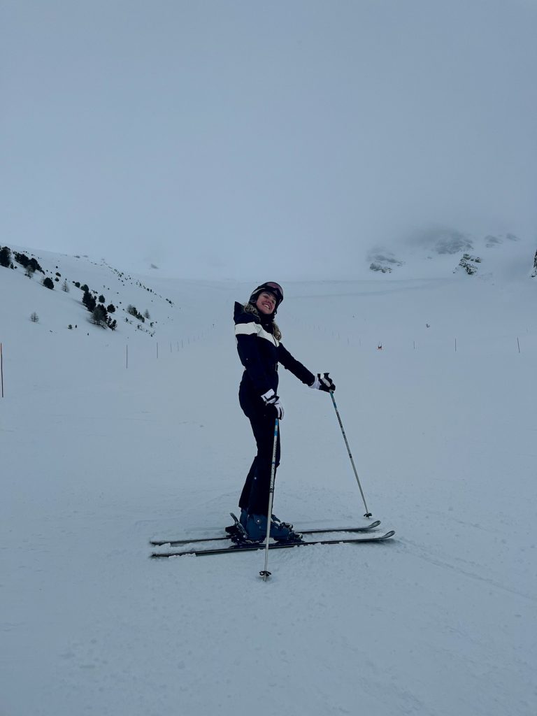 Amber on the slopes in La Norma, France, skiing