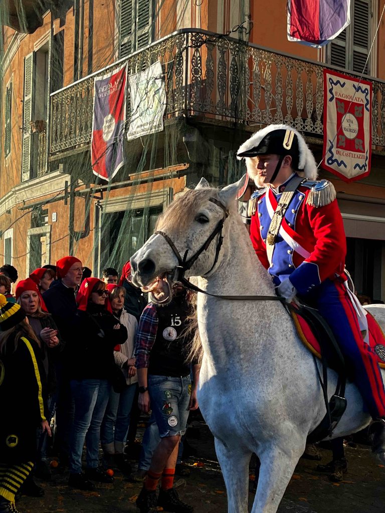 General on his horse, parade Carnival di Ivrea, Italy