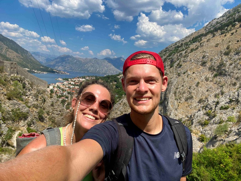 Wessel and Amber on top of the mountain near Kotor, Montenegro