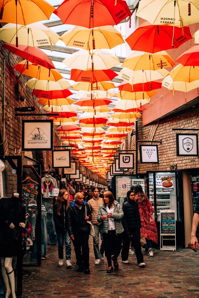 Gluten Free London: Top 7 Gluten Free Restaurants & Bakeries - alleyway with umbrellas Camden Town, London