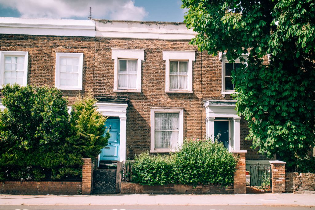 beautiful house with blue door in Notting Hill, London, UK