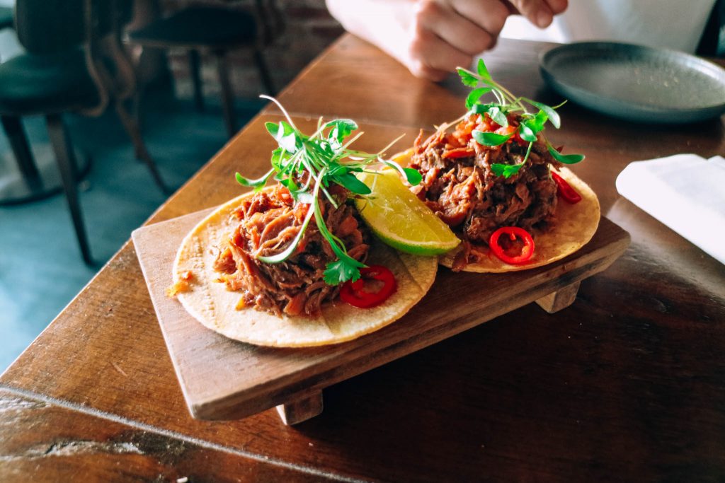 Pork carnitas Los Mochis, gluten free Japanese-Mexican Restaurant, Notting Hill, London