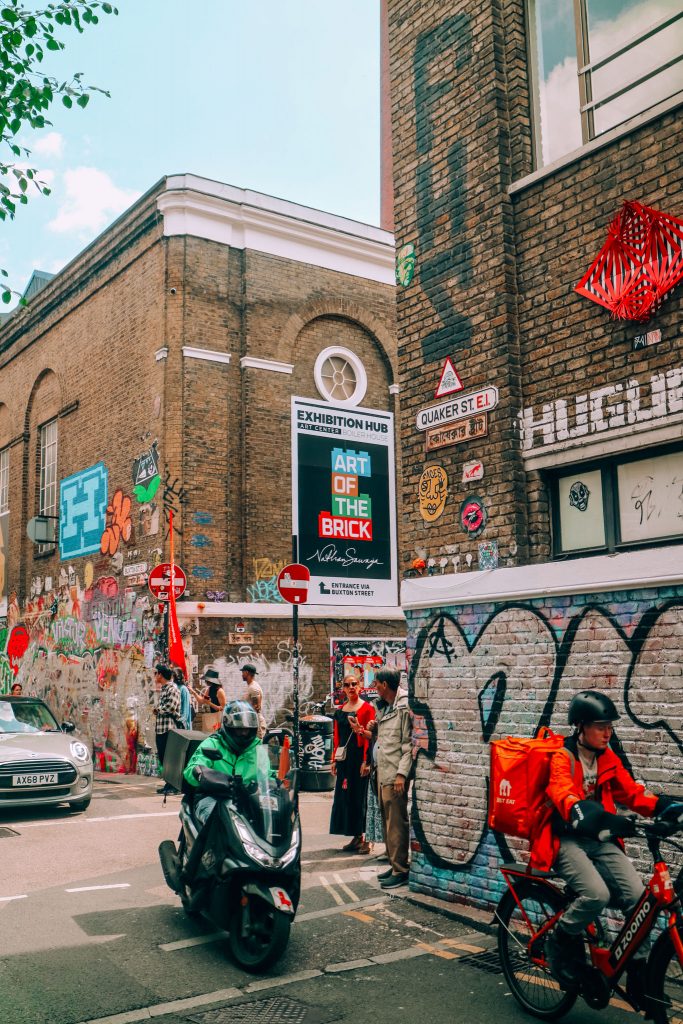 Busy street in Shoreditch, London, United Kingdom