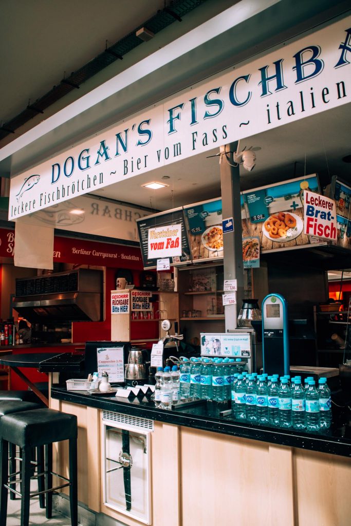 fish stand at Marheineke Markthalle, Berlin, Germany