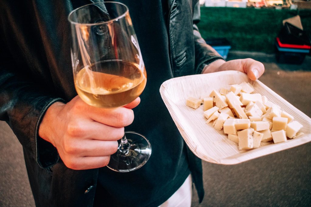 Cheese and wine at Markthalle Neun, Berlin, Germany