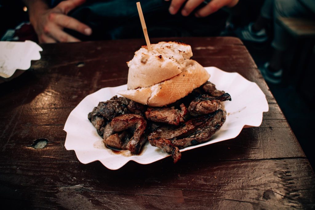 Bread with steak at Italian Food Festival, Berlin, Germany