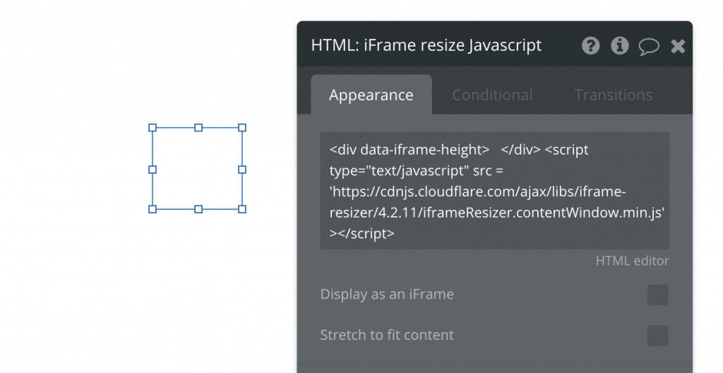 Bubble HTML element with Javascript to resize iFrame element