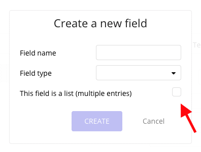 Screenshot showing the Create a new field popup in Bubble