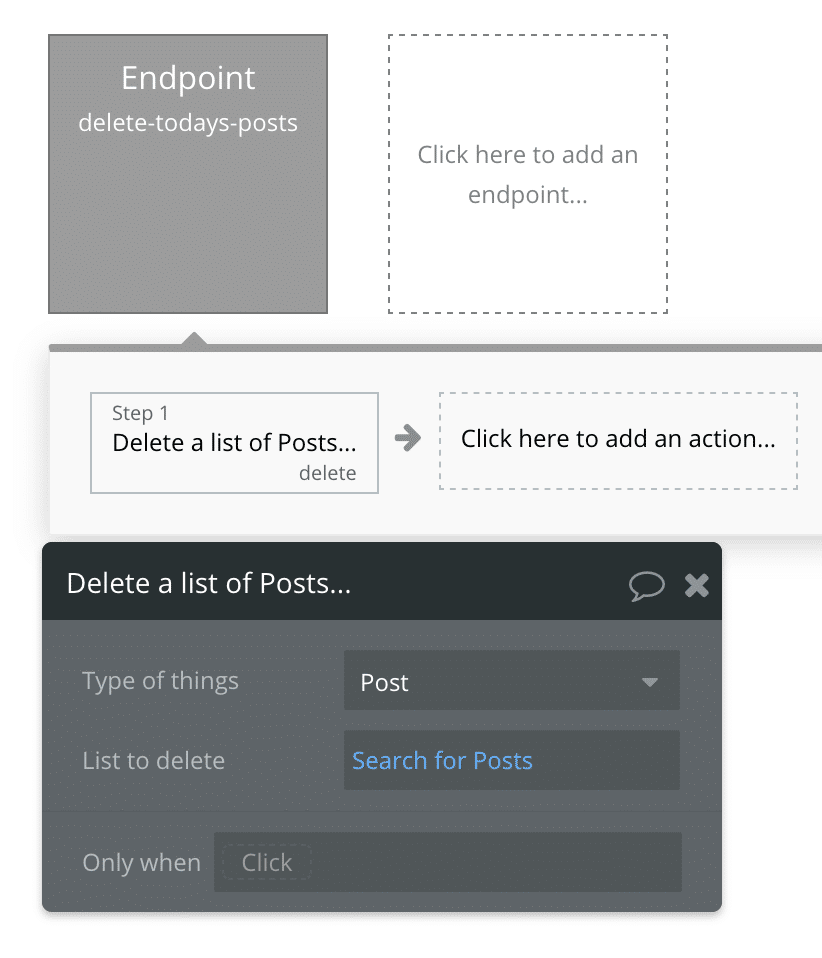 The back-end workflow editor in Bubble showing a recurring workflow setup