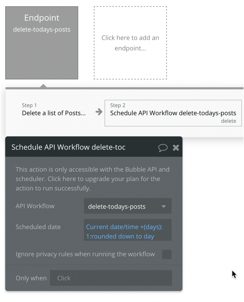 Setting up the action that schedules the next cycle in the workflow