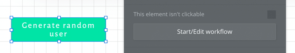 A generate random user button next to the Start/edit workflow panel.