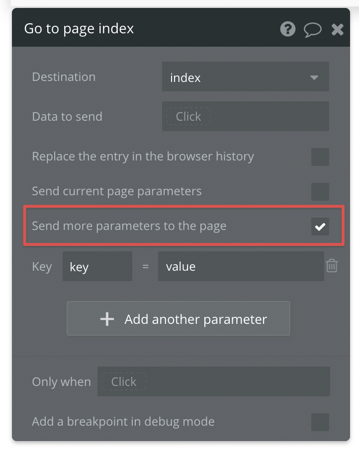 How to send URL parameters in Bubble with the Go to Page action