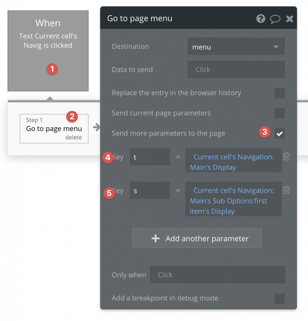 How to: Create a Menu using Option Sets The go to page action with two different URL parameters