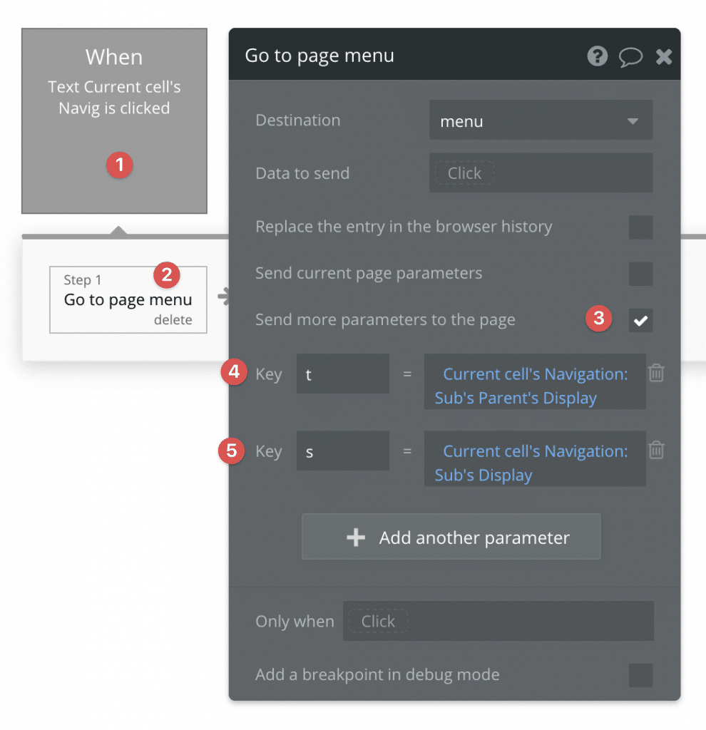 How to: Create a Menu using Option Sets The go to page action with slightly different URL parameters