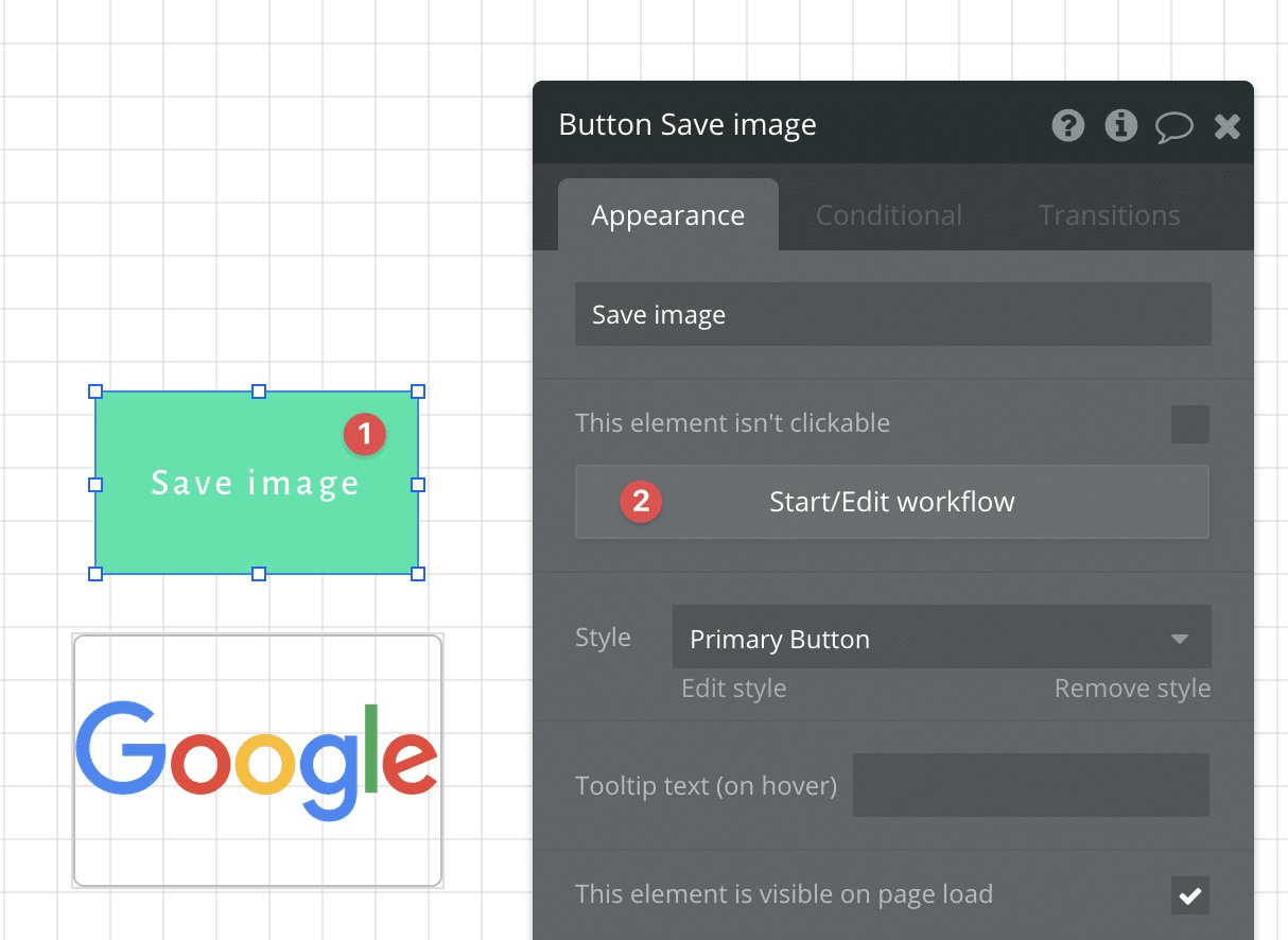 Adding a workflow to a button in Bubble