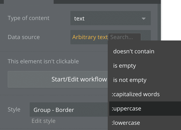 Adding an additional step to an arbitrary text expression in Bubble.