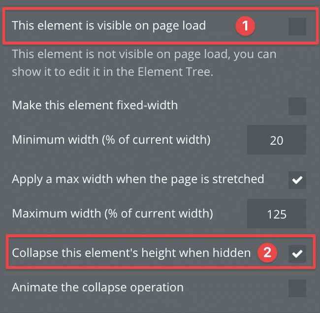 Two steps displaying how to leave a Group's height collapsed on page load.