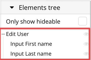 The Element Tree in Bubble showing groups in a hierarchical structure.