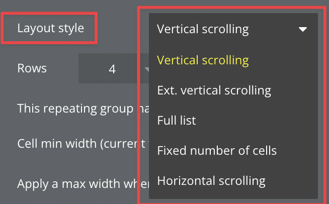 How to include a GROUP in the horizontal scrolling of a REPEATING