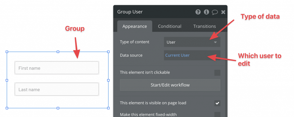 Understanding Bubble Groups Showing how a Group can contain data in the Bubble editor.