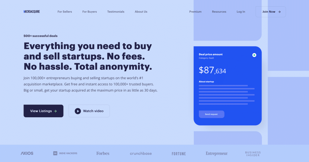 7 Easy Ways to Make Money with Bubble.io MicroAcquire's front page showing how you can make money on Bubble by selling your app.
