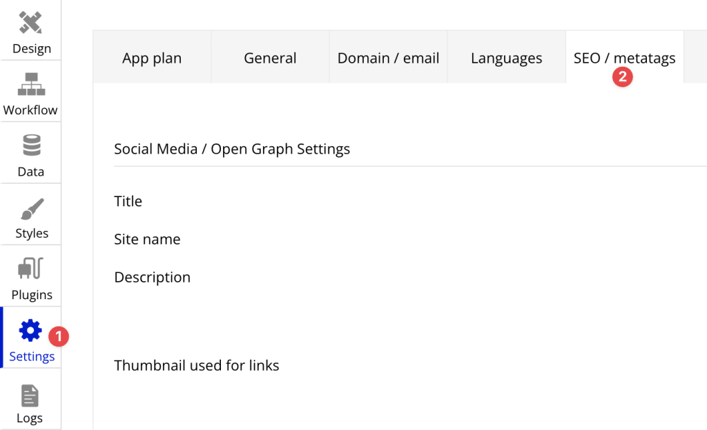 Open up the SEO settings in Bubble.io