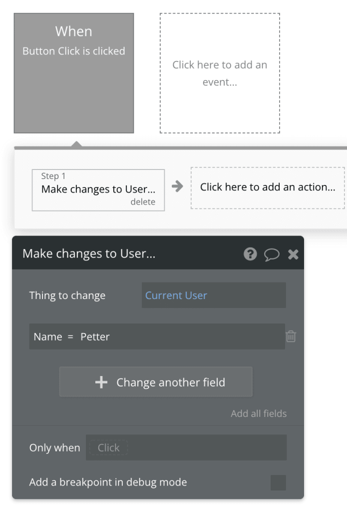 Workflows and actions in Bubble.io change current user bubble@2x