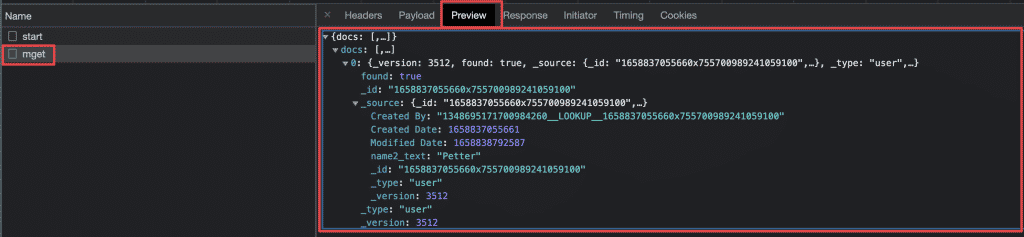 Workflows and actions in Bubble.io Screenshot from Chrome Developer tools showing the mget call in Bubble.io