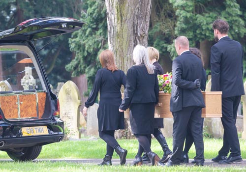 Image of coffin and flowers