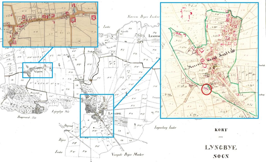 Sterms pastoralkort 1844, Lyngby-Taarbæk + Matrikelkort udsnit 1869, Anders Kjærulff