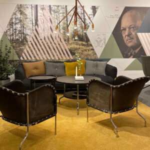‘Our Story’ Sonarps Interior showroom collage mural, robotic wall printing, Vaggeryd Sweden by artist AndMurals AB