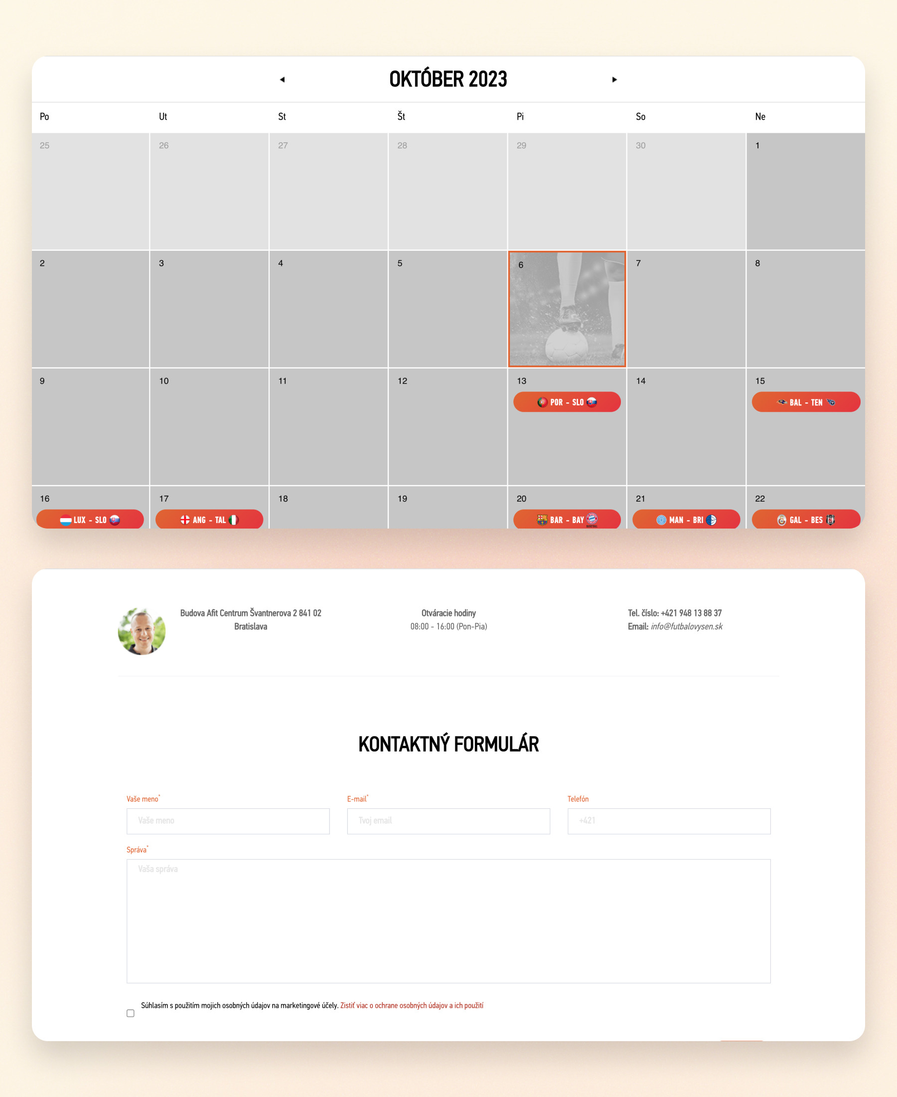 Current Design of Calendar and Contact Page