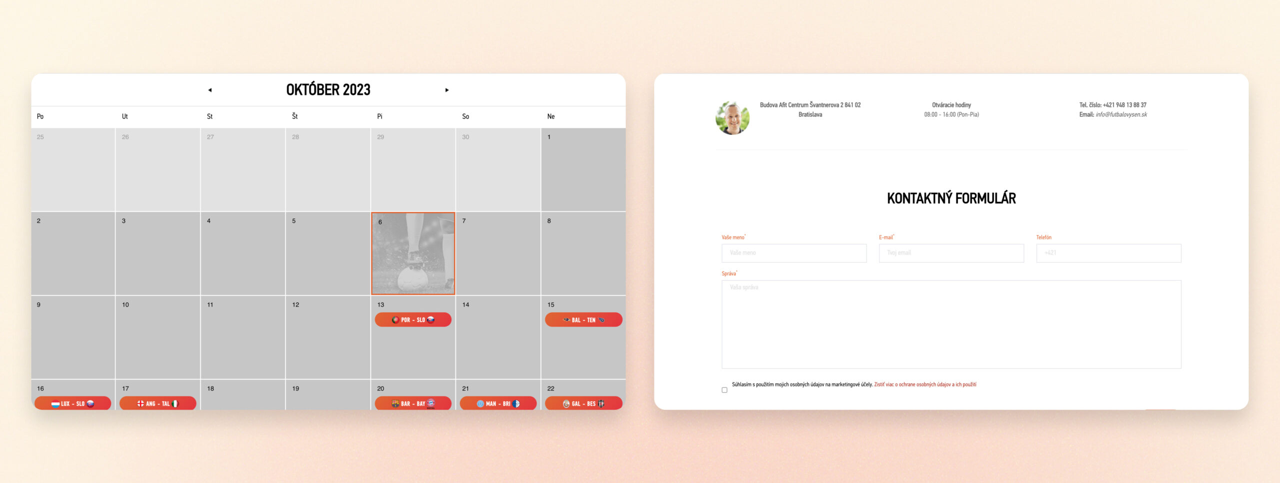 Current Design of Calendar and Contact Page