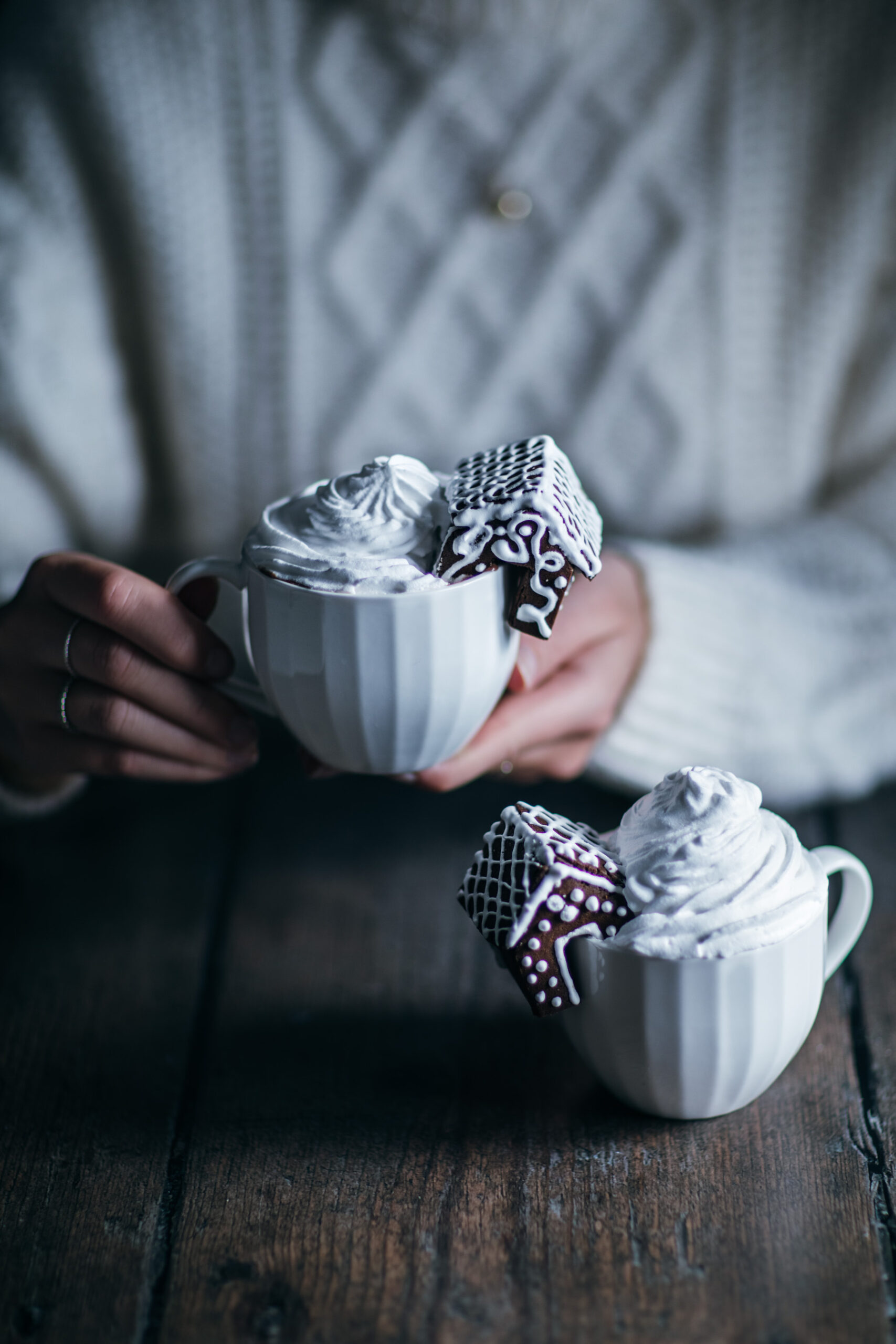 Cozy Christmas hot chocolate Holding on cup with hot cocoa