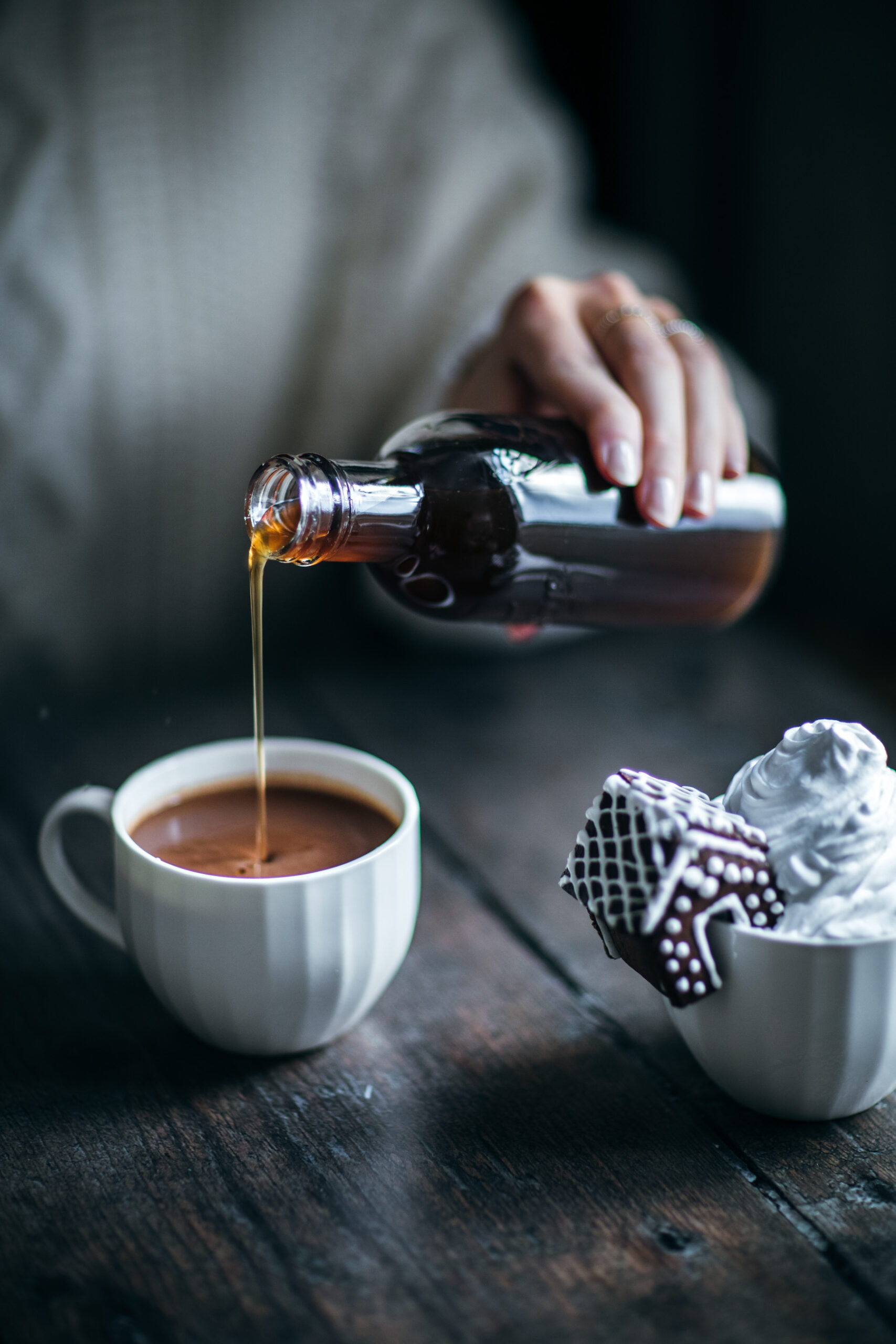 Gingerbread syrup is perfect in a mug of hot chocolate