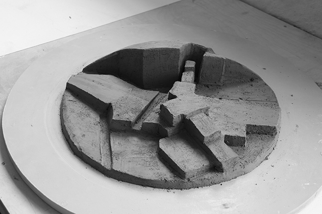 Urban Art Proposal—Plastermodel -12 - "A Time Wheel" for Faxe roundabout, tracing city growth through quarry fractures