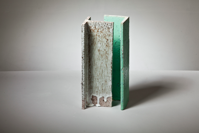 Glazed concrete art from 2010, blending ceramics and architecture to explore light, form, and surface at Guldagergård residency. 19