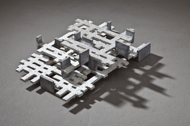 Glazed concrete art from 2010, blending ceramics and architecture to explore light, form, and surface at Guldagergård residency. 9