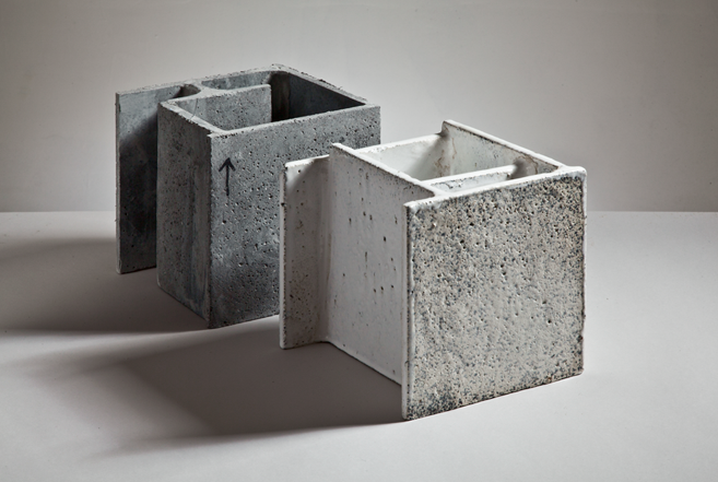 Glazed concrete art from 2010, blending ceramics and architecture to explore light, form, and surface at Guldagergård residency. 15