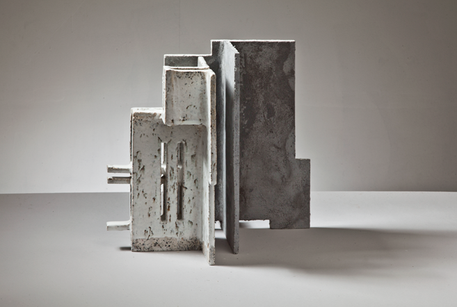Glazed concrete art from 2010, blending ceramics and architecture to explore light, form, and surface at Guldagergård residency. 16
